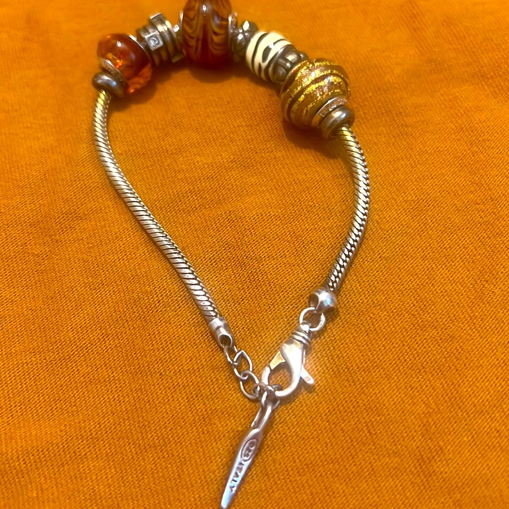 Sterling Silver 925 Murano Bagio Charm Bracelet w/ 9 Slide Charms 7.5- 8.5"